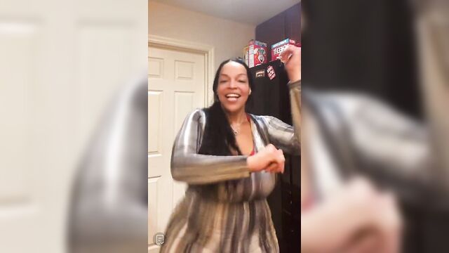A fat dominican woman with a huge ass is jumping on the trampoline