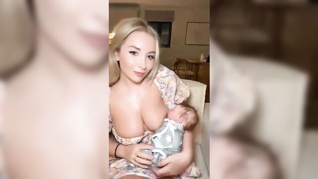 Fake breastfeeding with hot sarah gallons in shorts