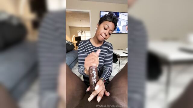 Ebony dude gets his huge cock sucked off by sexy ebony feet