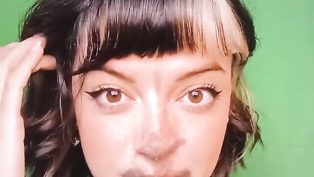 The white rabbit asmr gets her freckled face covered with cum