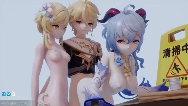 Aether x ganyu and lumine (sex 18+)