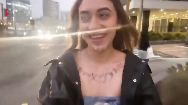 A hot cumwalk with a sexy slut who has no shame