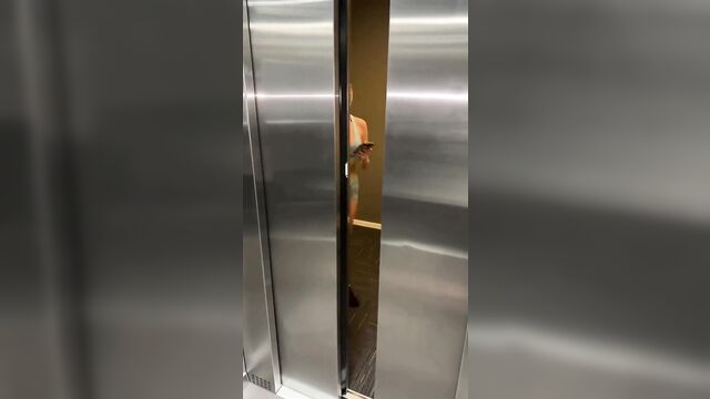 Fitness girl is shocked when she sees my dick in the elevator