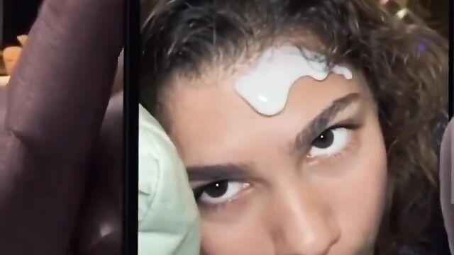 Fake pornstar zendaya ai gets her face covered with cum