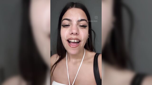 Bunch of sperm on the face of a spanish bitch