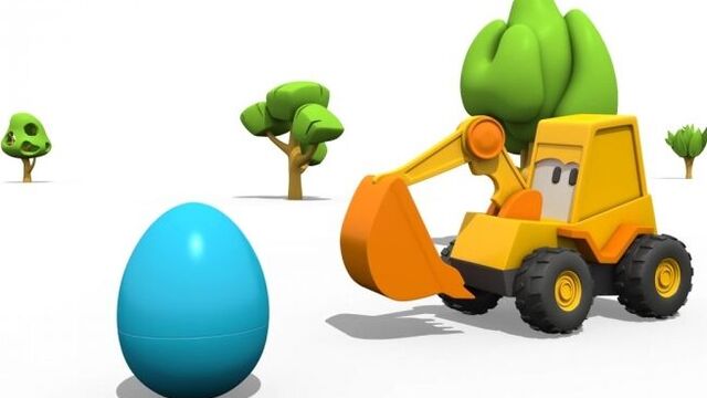 3d мультик про экскаватор масю и яйцо с сюрпризом. собираем гусеничный экскаватор из конструктора