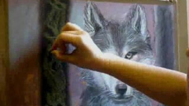 Волк. рисунок сухой пастелью.