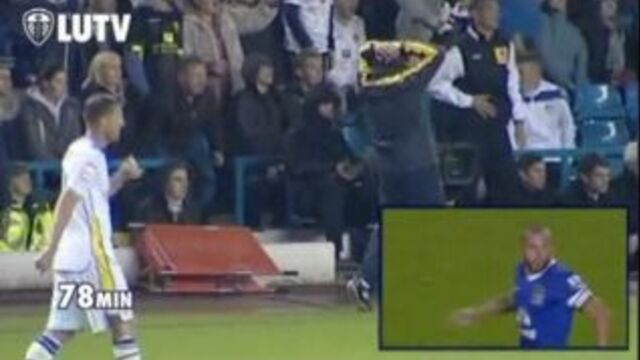 "лидс юнайтед" - "эвертон". реакция нила уорнока на свисток в пользу провинившегося на 78-ой минуте.