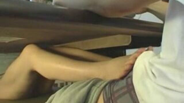 Footjob under table