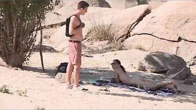 A stranger falls for jotade's big cock at the nudist beach