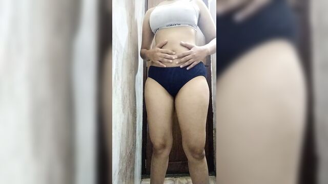 Tamil young 18 year old girl bathing at home